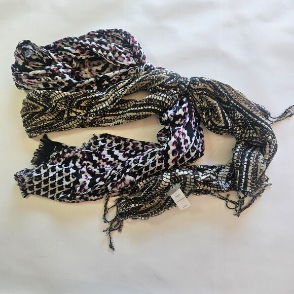 2 J. Jill Head Scarves 50X20" Mosaic Patterned Pink Black and Grey - Picture 3 of 6